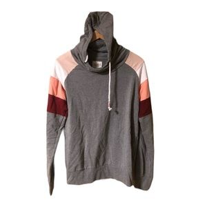 Gray Colourblock Shoulders Long Sleeve Hoodie